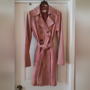 New York & Co. M Pink Suede Leather Trench Coat